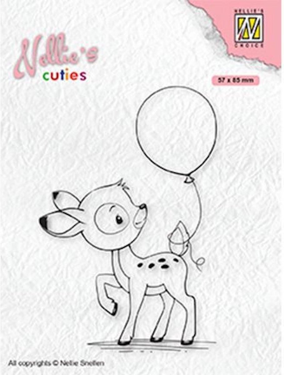 NCCS008 Clearstamp Nellie Snellen - Nellies Cuties stempel - Young deer with balloon - baby kind hert ballon geboorte